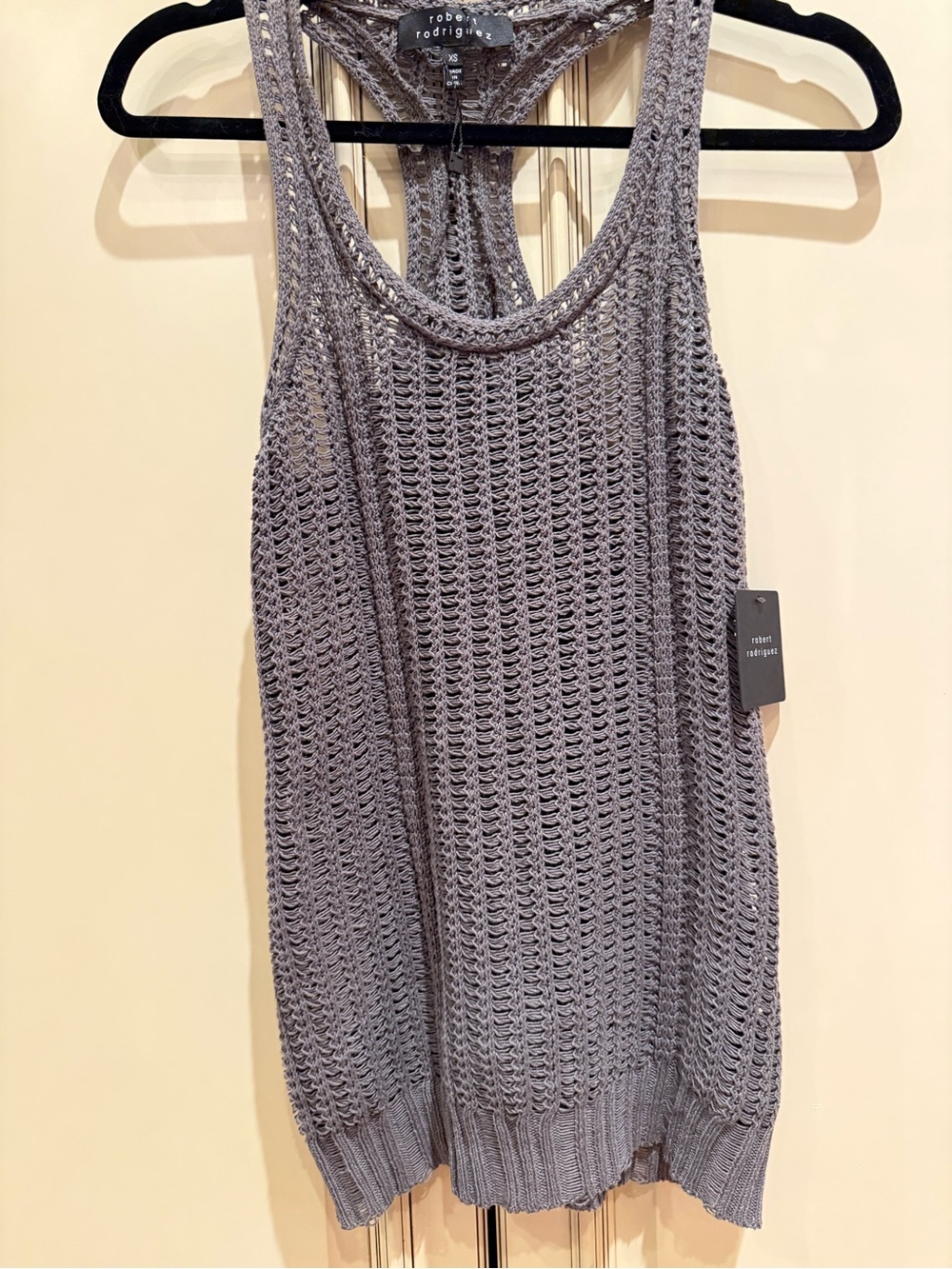 NWT Robert Rodriguez Linen Cotton Open Knit Racerback Tank XS Gray